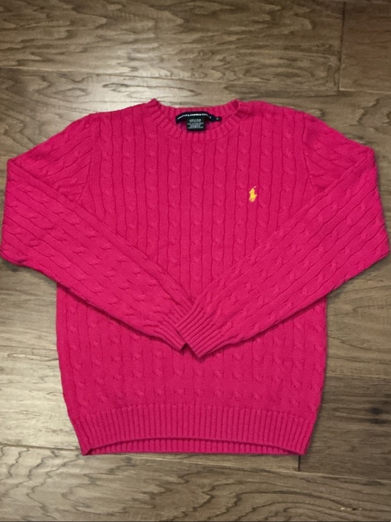 Ralph Lauren Sweaters - Ralph Lauren Sport Women’s XL Vintage Hot Pink Crew Neck Cable Knit Yellow pony